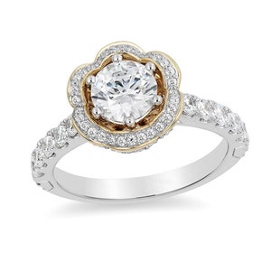 Enchanted Disney Belle 1-1/4 Ct. TW Round Brilliant Cut Engagement Ring With Layered Flower Design in 14K White And Rose Gold Finish Ring