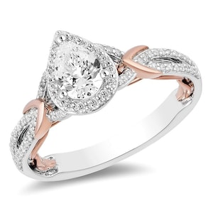 Enchanted Disney Ring, Disney Snow White Ring 1.0 TCW Pear Cut Simulated Diamond Engagement Ring, Two Tone Ring, Geek Engagement Ring