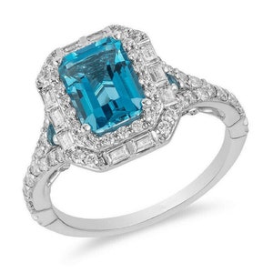 Enchanted Disney Cinderella 2 Ct London Blue Topaz Ring, Dual Halo Ring, 14K White Gold Over 925 Sterling Silver Ring, Disney Ring