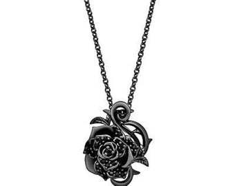 Collier pendentif rose maléfique 0,20 carat imitation pierre en argent sterling 925 finition rhodiée noire