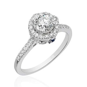 Enchanted Disney Fine Jewelry 14K White Gold Finish Ring With 1 TCW Simulated Diamond And Blue Sapphire Diamond, Cinderella Carriage Ring