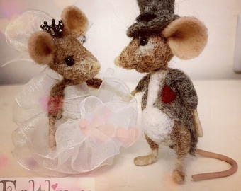 Needle Felted Mouse Bride and Groom - Wedding Mouselings Made to Order