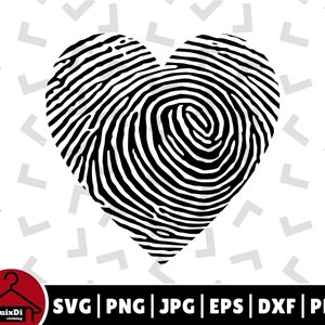Heart Fingerprint SVG Cut File, Valentines Day Svg, Heart Clipart Silhouette - Cricut - Descarga digital / svg, png, dxf, eps, pdf