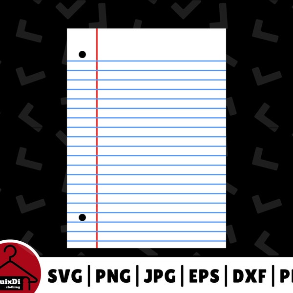 Lined Notebook Paper SVG, Wide Ruled Cut File, Paper School Notebook sheet Silhouette - Cricut - Instant Download | svg, png, dxf, eps, pdf