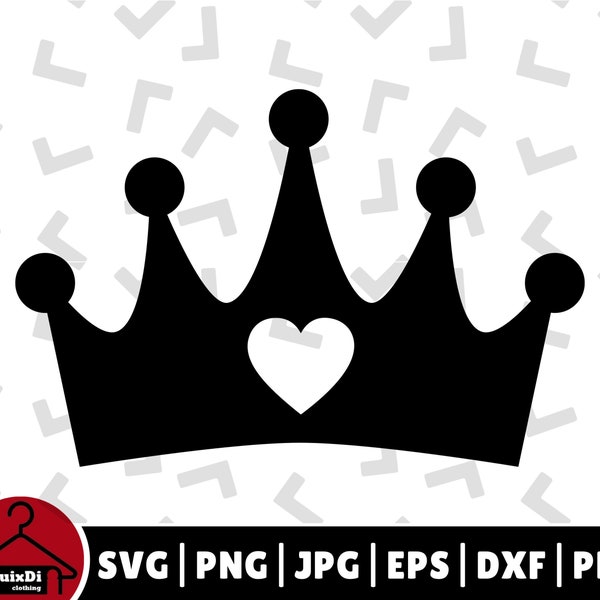 Crown with Heart Svg, Princess Queen Crown Cut File Silhouette - Cricut - Instant Download | svg, png, dxf, eps, pdf