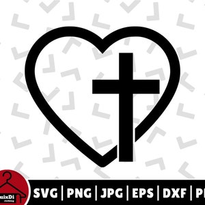 Jesus Heart with Cross SVG, Christian Faith Vector Cut File CnC File, Silhouette - Cricut - Instant Download | Transparent png, dxf, eps