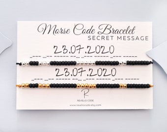 Ensemble de bracelets personnalisés pour couples, nom personnalisé assorti ou date bracelet en code Morse, cadeaux d’anniversaire pour petit ami, mari, petite amie