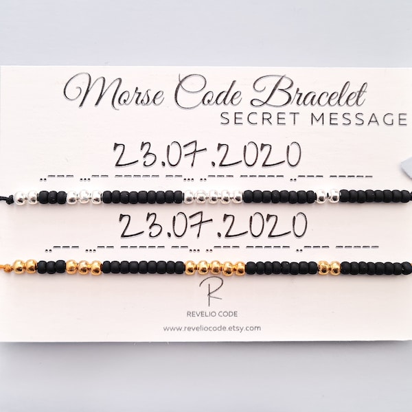 Personalized Couples Bracelet Set, Matching Custom name or date Morse Code bracelet, Anniversary Gifts For Boyfriend, Husband, Girlfriend
