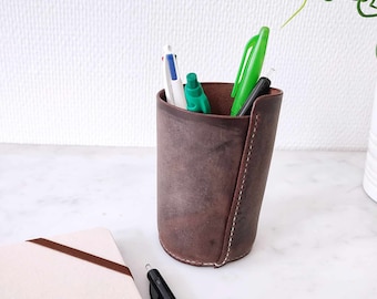 Gobelet en cuir - porte-stylo - organiseur de bureau / accessoire de bureau