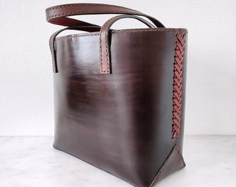 Braided brown leather and cork Tote Bag for women - Shoulder bag - Purse handbag - Carryall - Work & Student bag