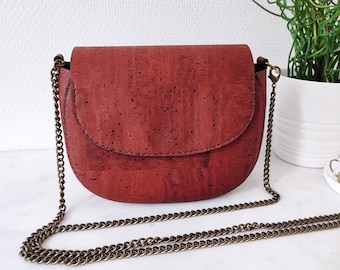 Small cork & leather crossbody bag - saddle bag - woman shoulder purse - minimalist cork bag - Gift for her