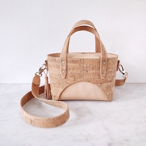 Bolso tote de corcho y piel con bandolera para mujer - bolso de mano - bolso bandolera - tote de corcho - regalo de San Valentín