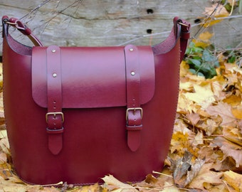 Large XL burgundy leather tote bag for women - Handbag - Shoulder bag - Leather satchel - Work  & Student bag for her