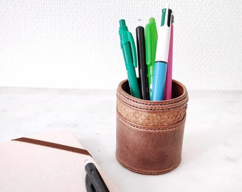 Pot à stylos en cuir avec détail en cuir marin - porte-stylo - organisateur de bureau / accessoire de bureau