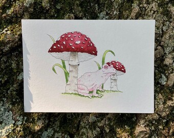 ALBINO TOAD, watercolor print, illustrative art, mushroom art, mushrooms, goblincore, cottagecore, toad art