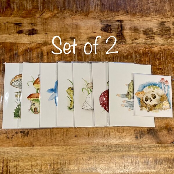 SET DE 2 GRABADOS, acuarelas, arte goblincore, arte ilustrativo
