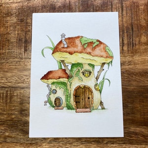 MUSHROOM HOUSE, fairy house, watercolor print, goblincore, cottagecore, gifts for her