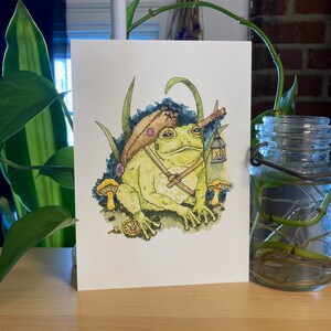 TRAVELING TOAD PRINT, watercolor print, toad art, goblincore, cottagecore, fantasy art