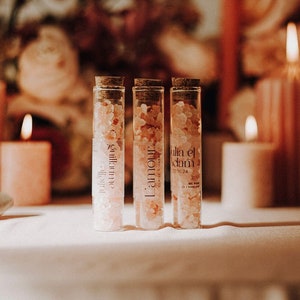 Tubo di vetro regalo per matrimonio e battesimo con sale rosa dell'Himalaya