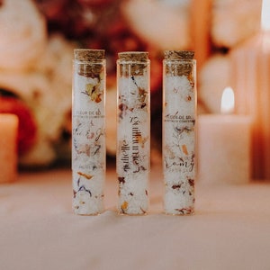 Glass tube Fleur de sel infused with flowers Wedding and Baptism gift