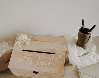 Wooden urn and slot for envelopes Wedding baptism birthday to personalize