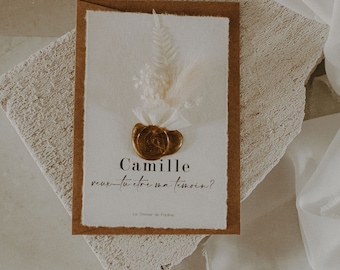 biglietto floreale "vuoi essere il mio testimone?" richiesta testimone matrimonio fiori secchi e sigillo di cera