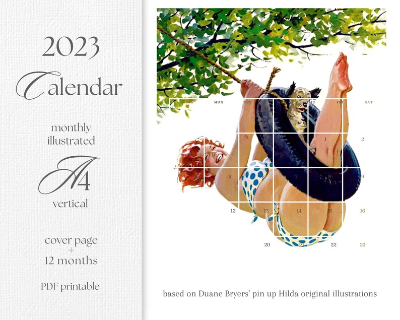 Hilda Pinup 2023 Monthly Calendar & Planner Vertical A4 PDF Etsy Canada