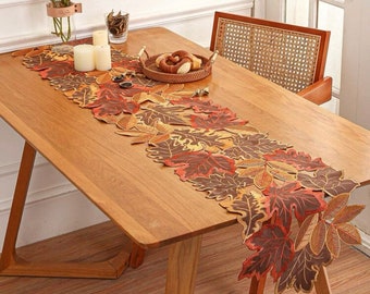 Maple Leaf Embroidered Table Runner/. Autumn decoration/ tablecloths/ table runners/ Christmas Gifts/ Christmas Table Runners