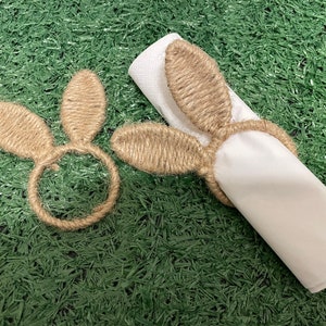 1st class pp Jute bunny napkin rings Easter table decor Easter bunny napkin rings Jute napkin rings Easter table decor table accents image 2