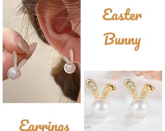 SALE -Easter bunny rabbit pearl stud earrings, cute, bunny, earrings, rabbit, head, earrings, Easter gifts, Easter jewellery, jewellery gift