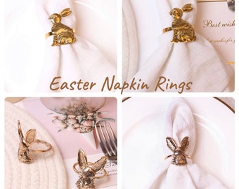 SALE -Vintage Easter Bunny Napkin Rings/ Easter table napkin rings/ Easter table decor/ Gold napkin rings/Easter table accents/ Easter Hare