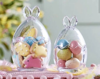 2 x Easter Glass Bunny Ear Mini Egg Jars Clear Decorative Spring Home Decoration