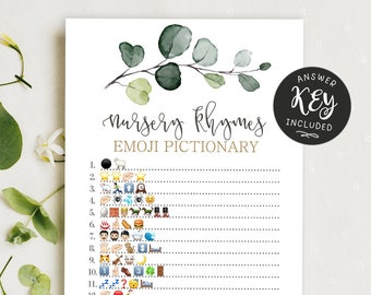 Nursery Rhymes Emoji Pictionary, Printable Baby Shower Game, Instant download 61