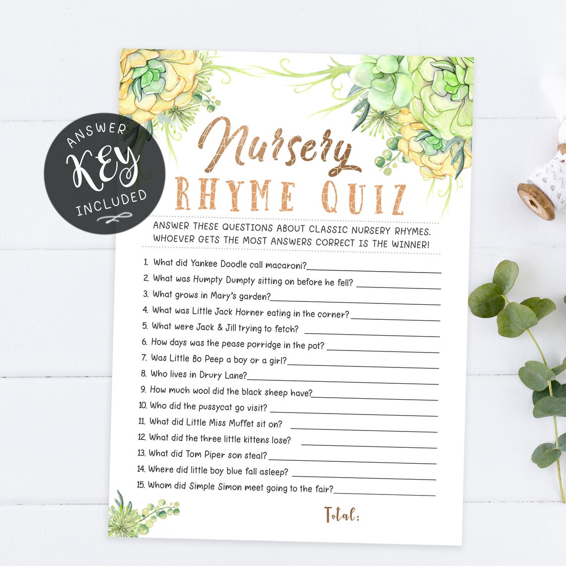 Printable Baby Game Nursery Rhyme Quiz Game Guess Nursery | Etsy
