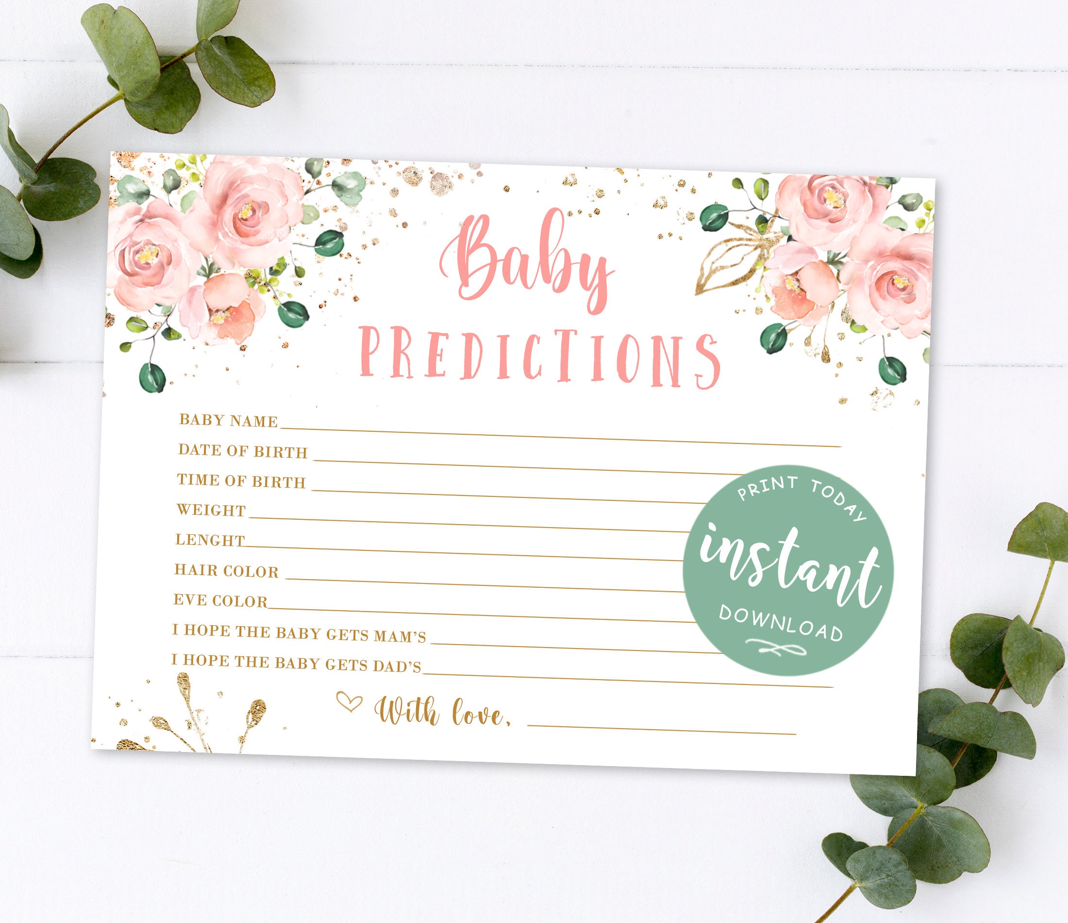 Baby Prediction CardBaby PredictionsBaby Shower Games Etsy