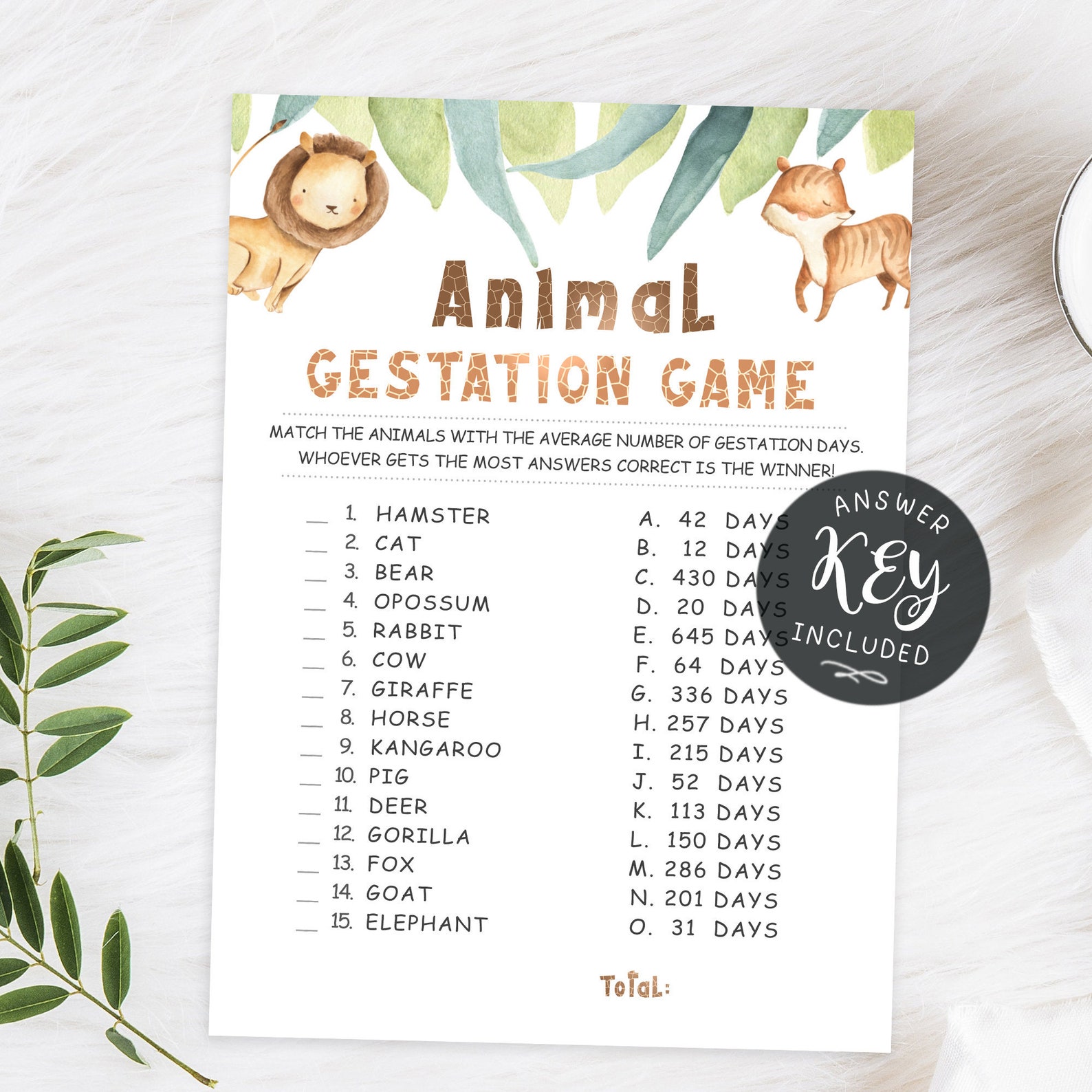 Printable Baby Game Animal Gestation Baby Shower Game Jungle - Etsy