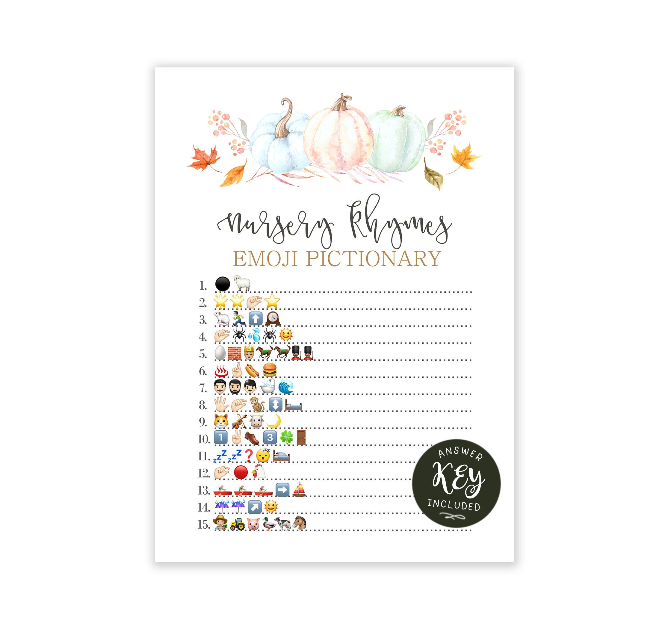Nursery Rhymes Emoji Game Printable Baby Game Fall Pumpkin - Etsy UK