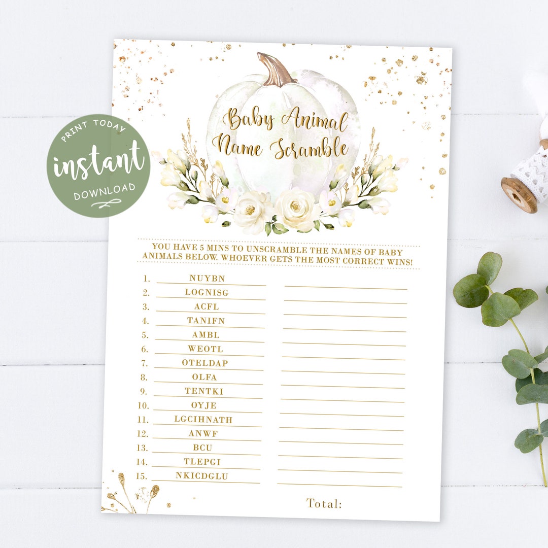 Baby Animal Name Scramble Baby Shower Game Pumpkin White and Etsy