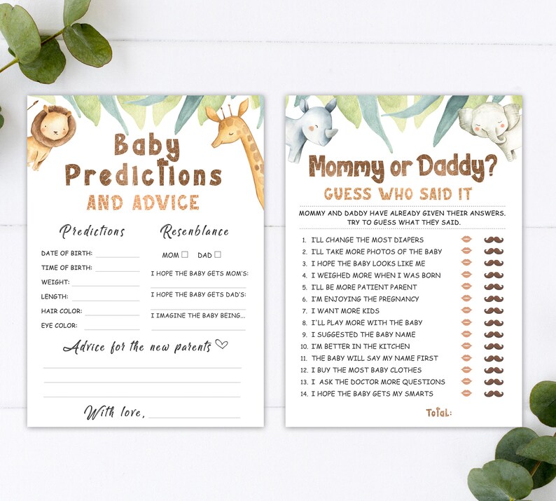 Safari Baby Shower Games Printable Baby Shower Game Bundle | Etsy