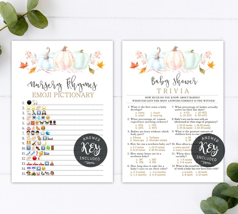 Pumpkin Baby Shower Games Pumpkin Printable Baby Games Etsy