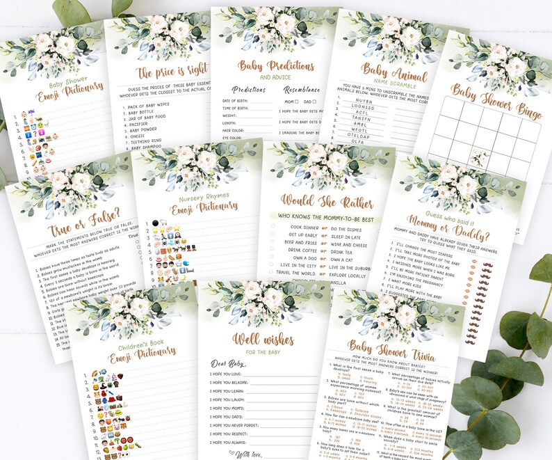 12 Interactive Baby Shower Games Floral Themed Printable Baby Etsy