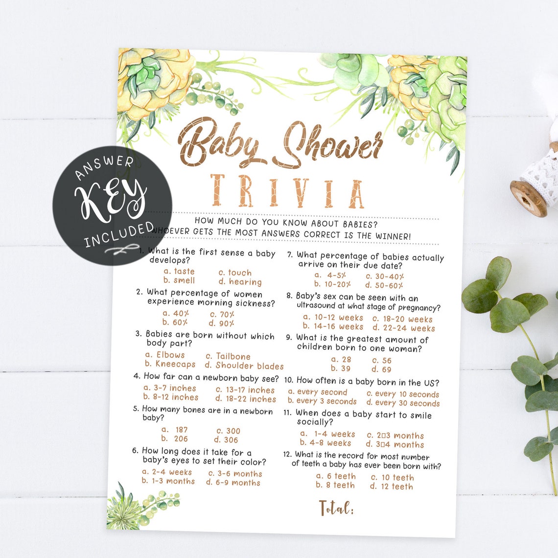 TRIVIA Baby Shower Game Printable Trivia Shower Game Etsy