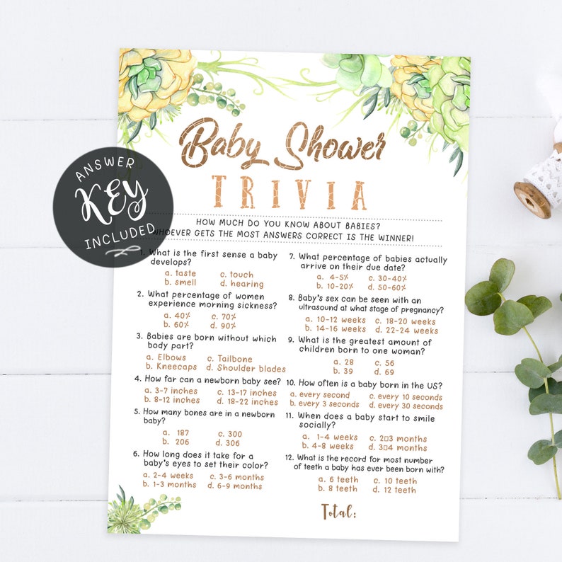 TRIVIA Baby Shower Game Printable Trivia Shower Game Etsy