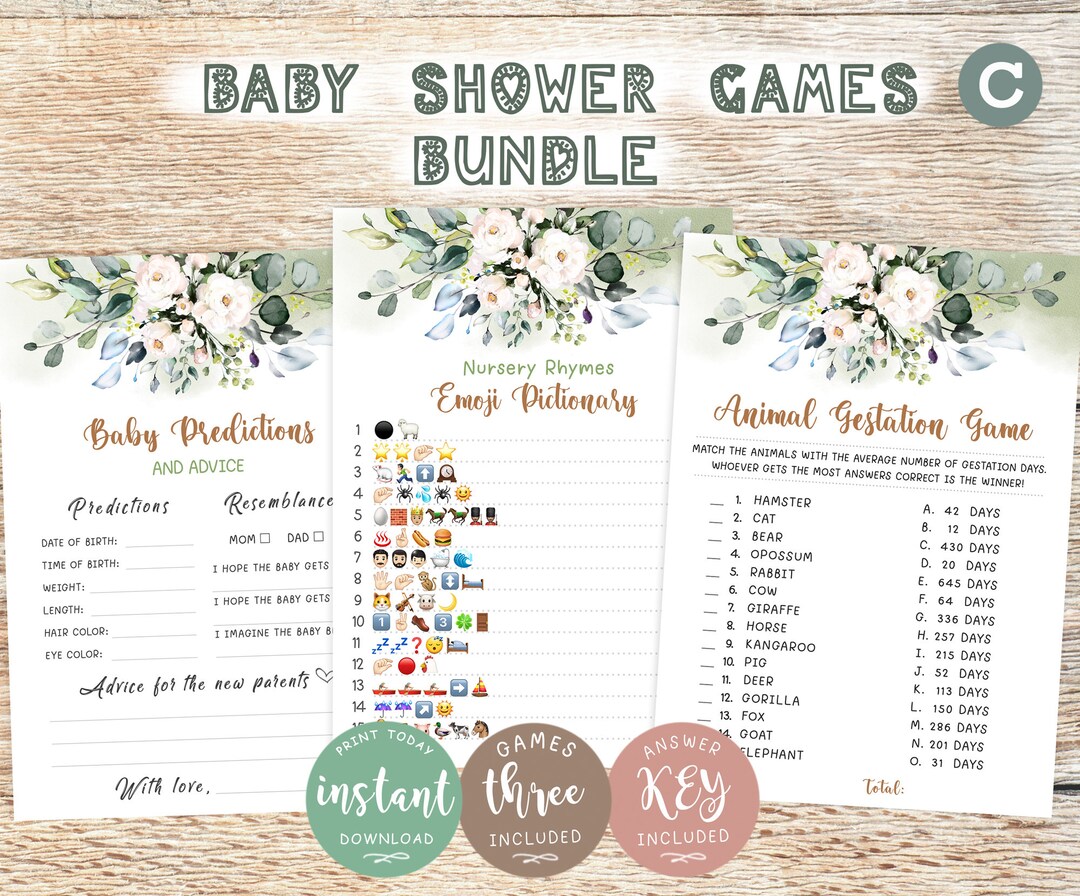 Interactive Baby Shower Games Greenery Baby Shower Games Etsy