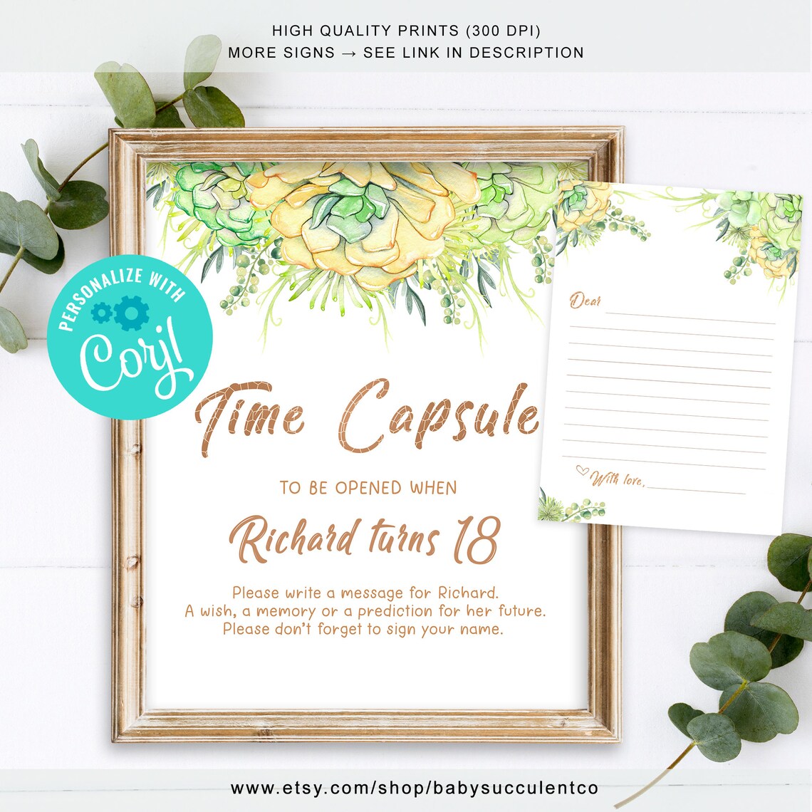 EDITABLE Baby Shower Time Capsule Greenery Time Capsule Sign Etsy