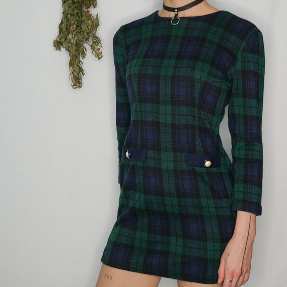 Vintage Plaid Green and Blue Dress Size Small - Me
