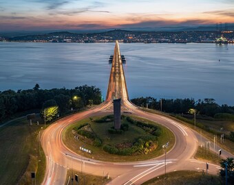 Dundee Scotland Aerial Print, Tay Bridge Dusk Photo, Fine Art