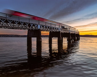 Tay Rail Bridge Train Sunset, Dundee, Scotland - A3, A2 or A1 Scottish Fine Art Photo Print Signed - Free UK Delivery