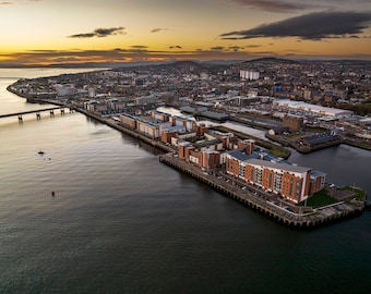 Dundee Scotland Sunset Photo Print, Waterfront City Quay Aerial View