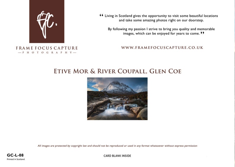 A5 Greeting Card featuring Unique Scotland Landscape Etive Mor & River Coupall, Glen Coe image 2